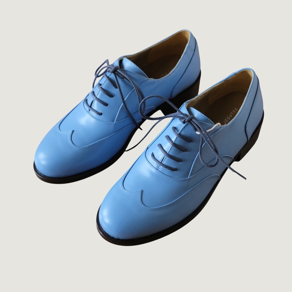 Delpozo Oxford Shoes Womens Blue Nappa Leather Lace Up Avant Garde 36 Italy